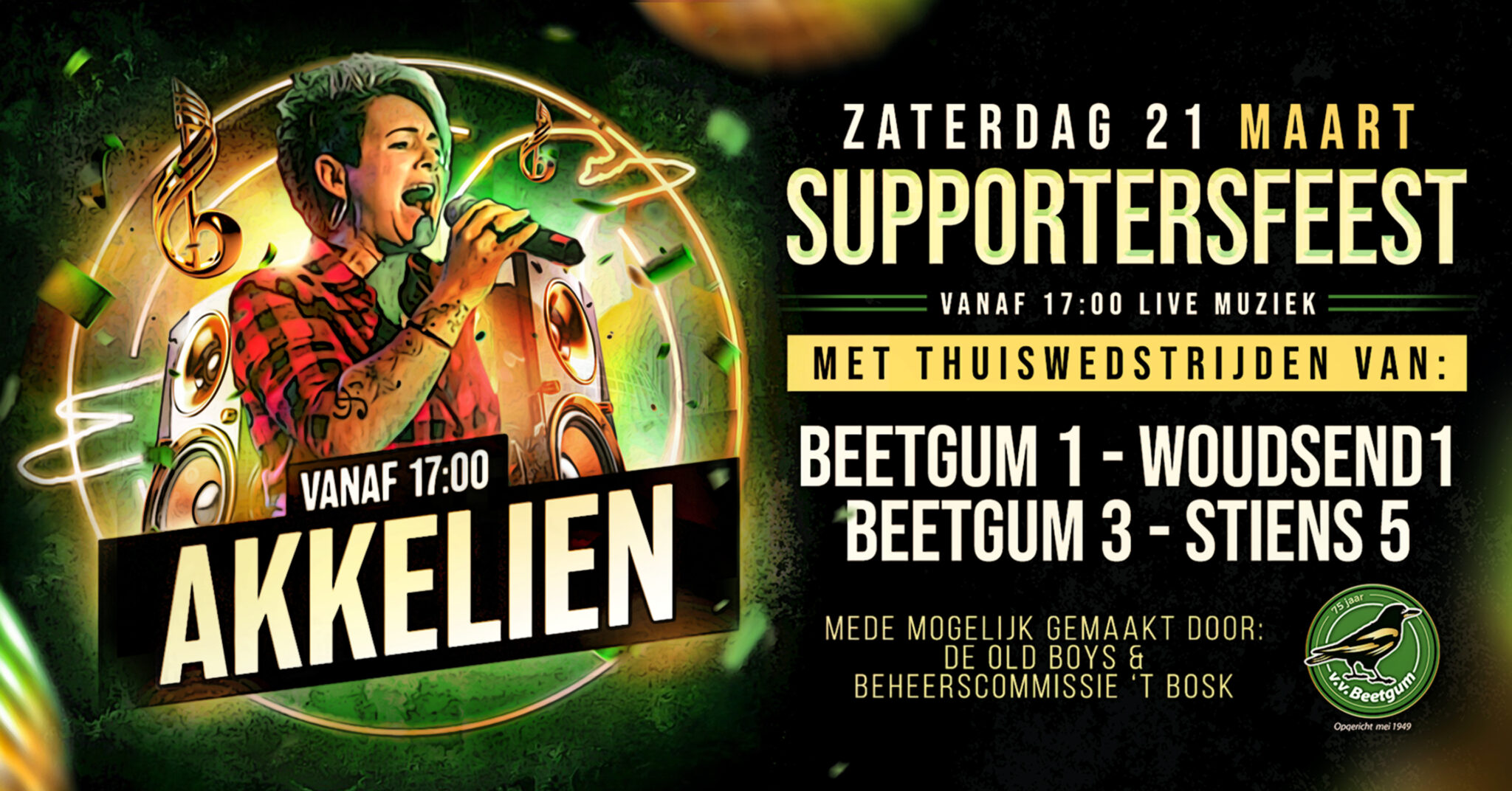 Zaterdag 21 maart: Supportersfeest Old Boys met LIVE Muziek