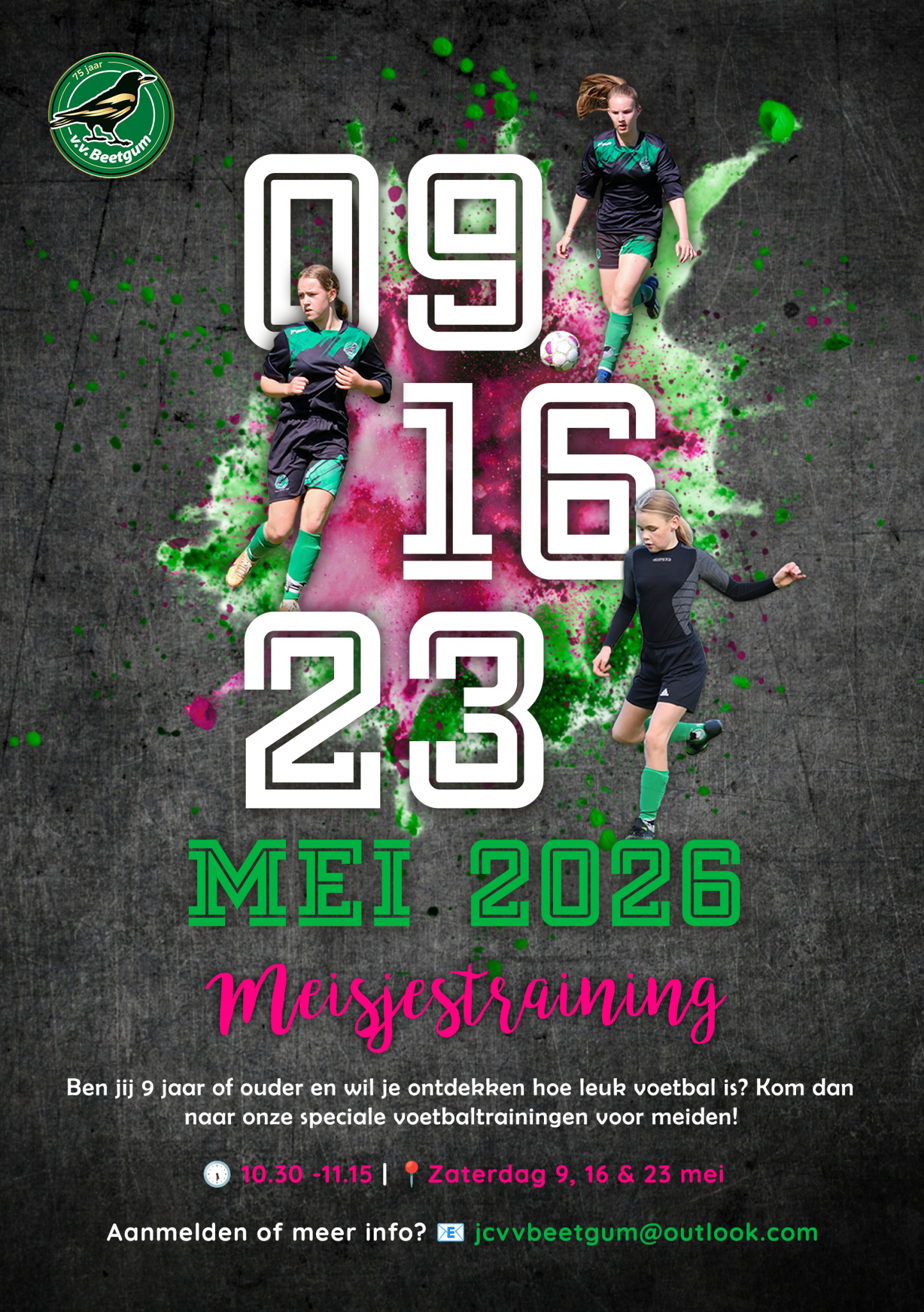 9, 16 en 23 mei: Meisjestraining