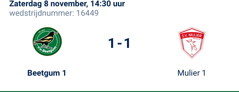 Beetgum gelijk tegen Mulier (1-1)