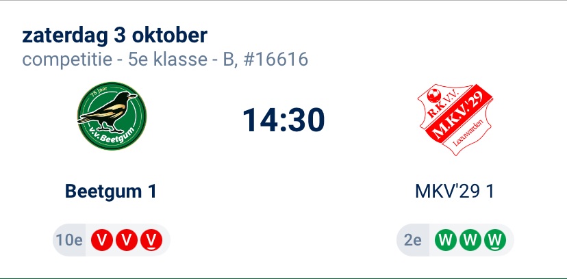 Gedeeld koploper MKV’29 op bezoek